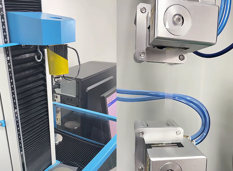 Tensile testing machine and close-up of specimen grips in the ELOV media library