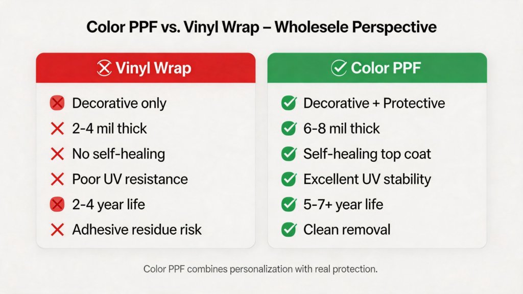 Color PPF vs. Vinyl Wrap - Wholesele Perspective