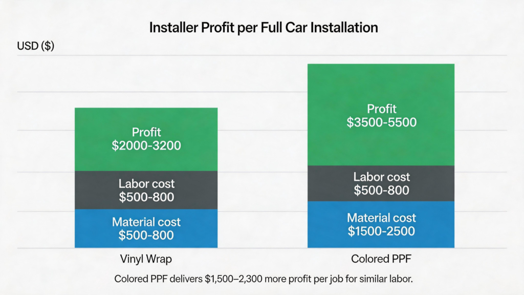 Installer Profit per Full Car Installation（Color PPF vs. Vinyl Wrap -）