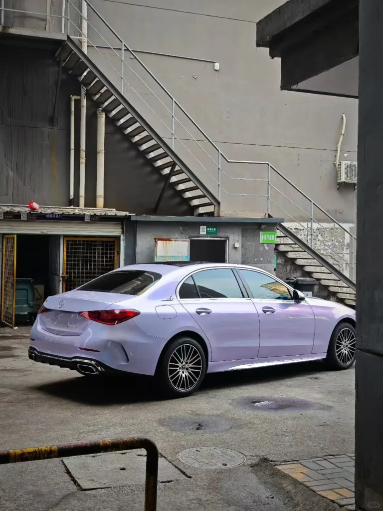 ELOV PPF-CP041 Metal Silver Phantom Purple on a sedan, rear three-quarter view